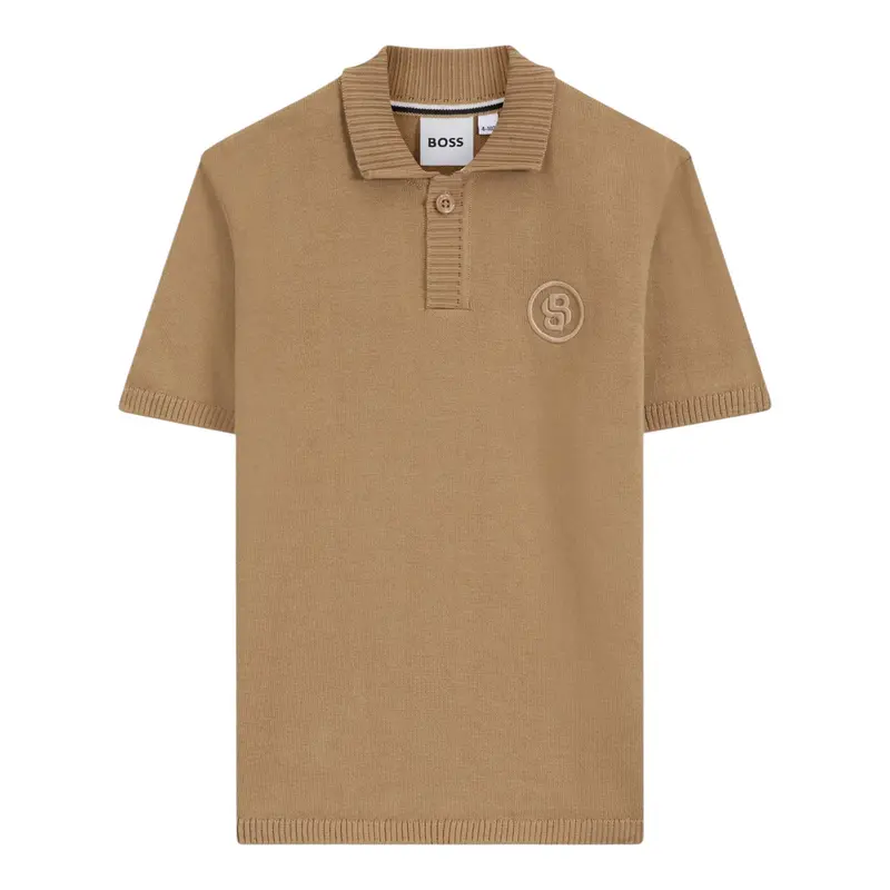 Boss Polo In Maglia Mezza Manica Beige per Bambino