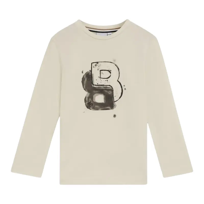 Boss Shirt Girocollo tinta unita con Stampa Beige per Bambino