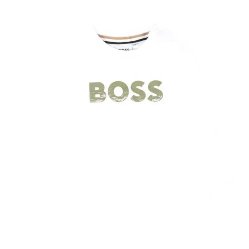 Boss Shirt Girocollo tinta unita con Stampa Bianco per Neonato