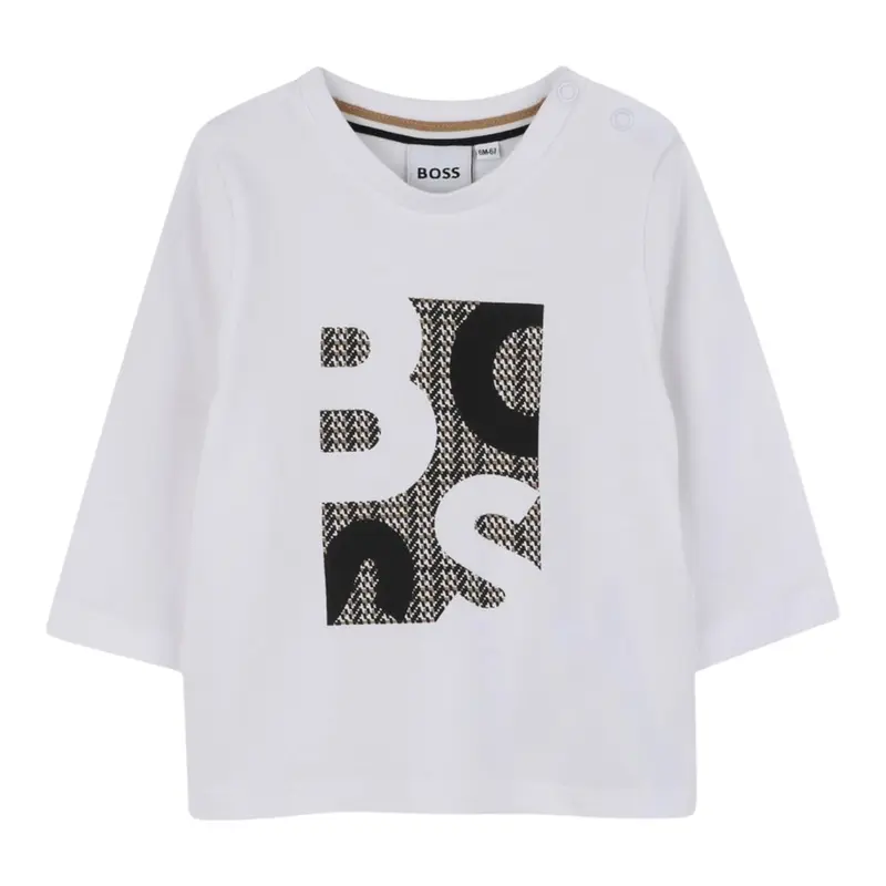 Boss Shirt Girocollo tinta unita con Stampa Bianco per Neonato