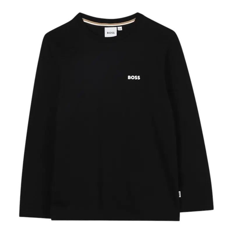 Boss Shirt Girocollo tinta unita con Stampa Nero per Bambino