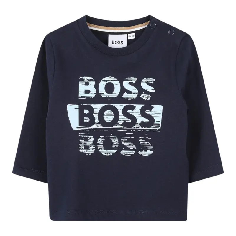 Boss Shirt tinta unita con Logo Blu per Neonato