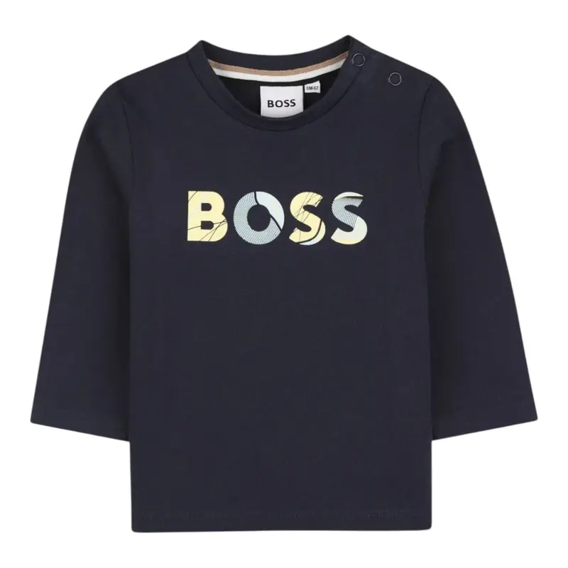 Boss Shirt tinta unita con Logo Blu per Neonato