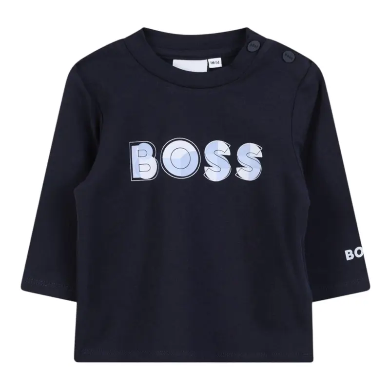Boss Shirt tinta unita con Logo Blu per Neonato