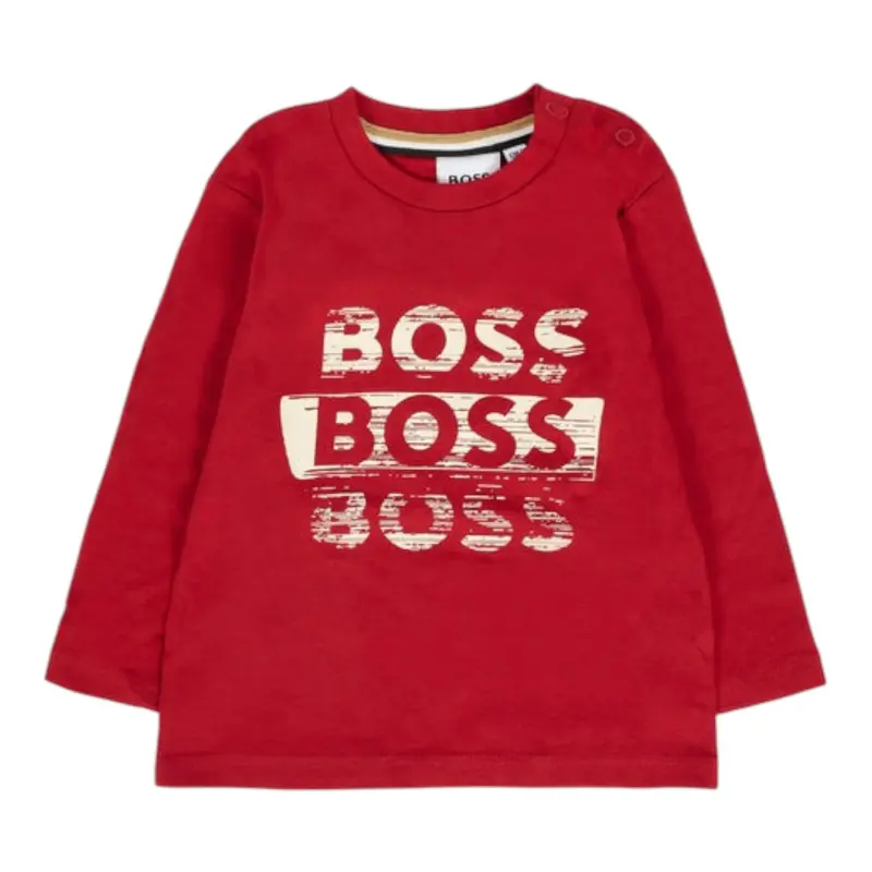 Boss Shirt tinta unita con Logo Rosso per Bambino
