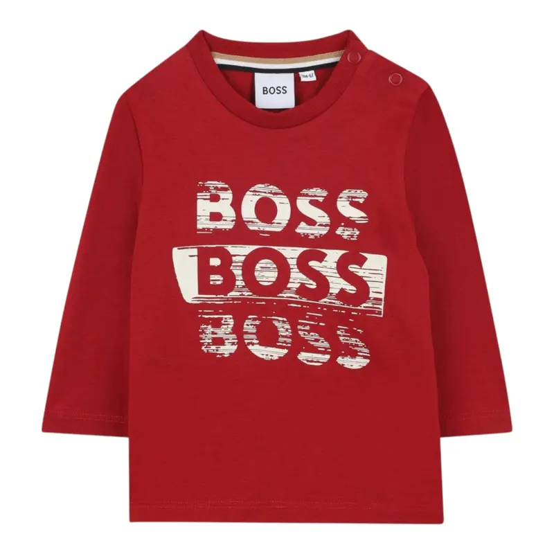 Boss Shirt tinta unita con Logo Rosso per Neonato