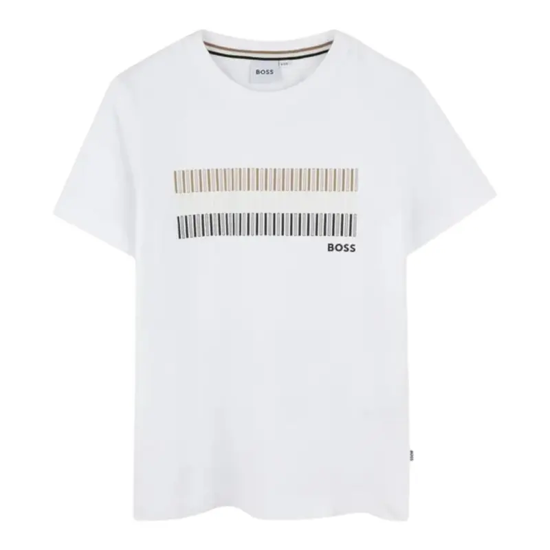 Boss T-Shirt tinta unita con Stampa Bianco per Bambino