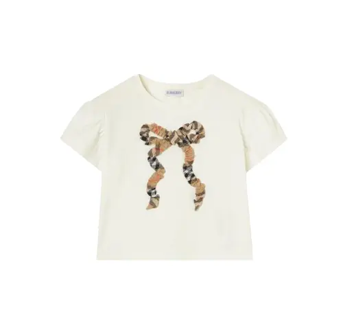 Burberry T-shirt Bianca In Cotone Con Fiocco