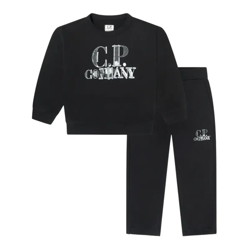 C.P. Company Completo 2 Pezzi Felpa-Pantalone tinta unita Nero per Bambino
