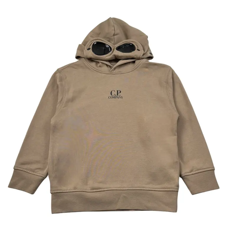 C.P. Company Felpa Chiusa con Cappuccio tinta unita con Logo Beige per Bambino
