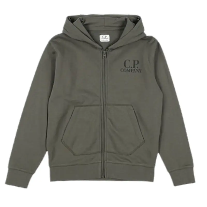 C.P. Company Felpa tinta unita con Cappuccio E Zip Verde per Bambino