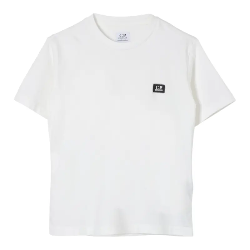 C.P. Company T-Shirt Girocollo tinta unita con Logo Bianco per Bambino