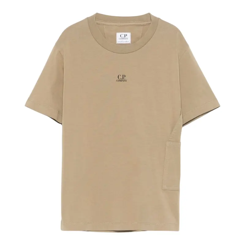 C.P. Company T-Shirt Girocollo tinta unita con Stampa Beige per Bambino