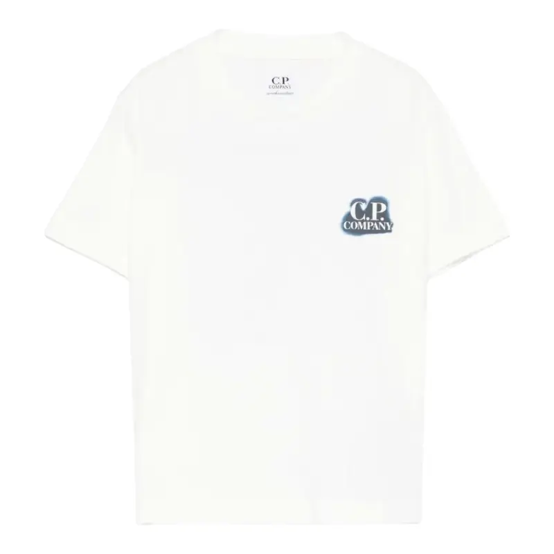 C.P. Company T-Shirt Girocollo tinta unita con Stampa Bianco per Bambino