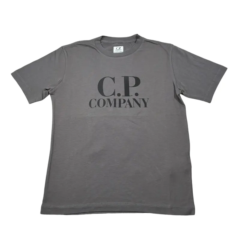 C.P. Company T-Shirt Girocollo tinta unita con Stampa Grigio per Bambino