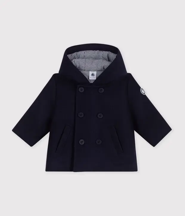 Caban in panno di lana tinta unita blu Petit Bateau