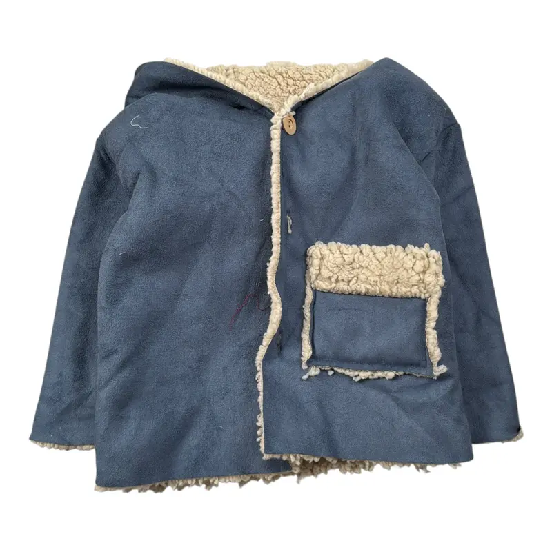 Calamaro Cappotto tinta unita con Cappuccio E Pelliccia Blu per Neonato