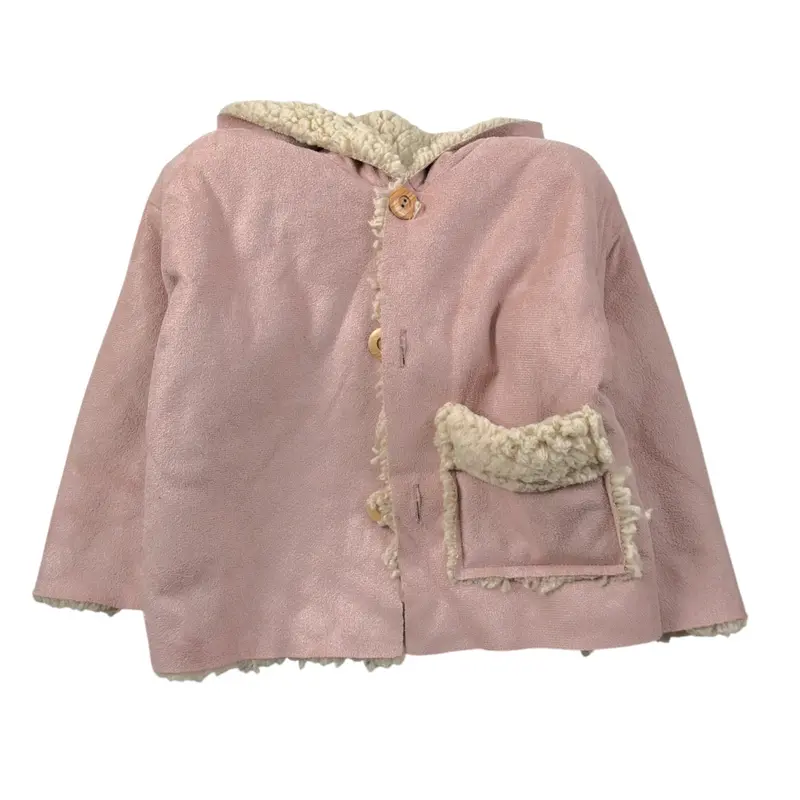 Calamaro Cappotto tinta unita con Cappuccio E Pelliccia Rosa per Neonata