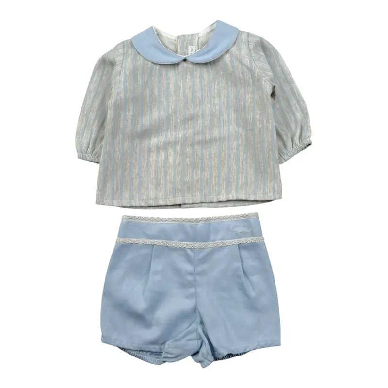 Calamaro Completo 2Pz Camicia-Coulotte Bicolore Azzurro/Beige per Neonato