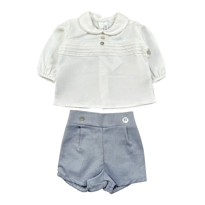 Calamaro Completo 2Pz Camicia-Coulotte Bicolore Bianco/Azzurro per Neonato