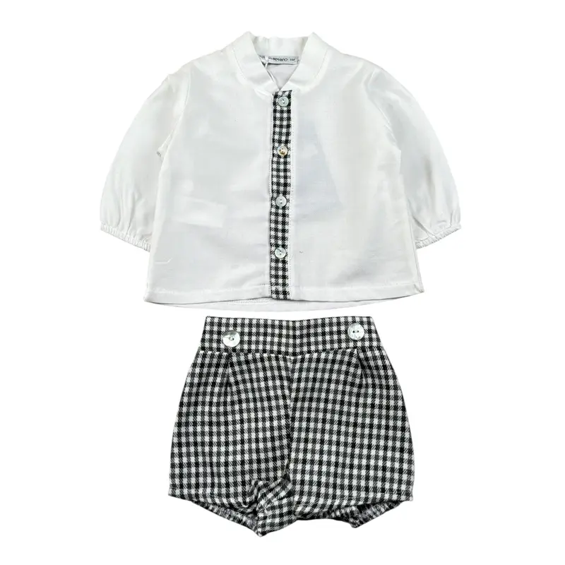 Calamaro Completo 2Pz Camicia-Coulotte Bicolore Bianco/Nero per Neonato