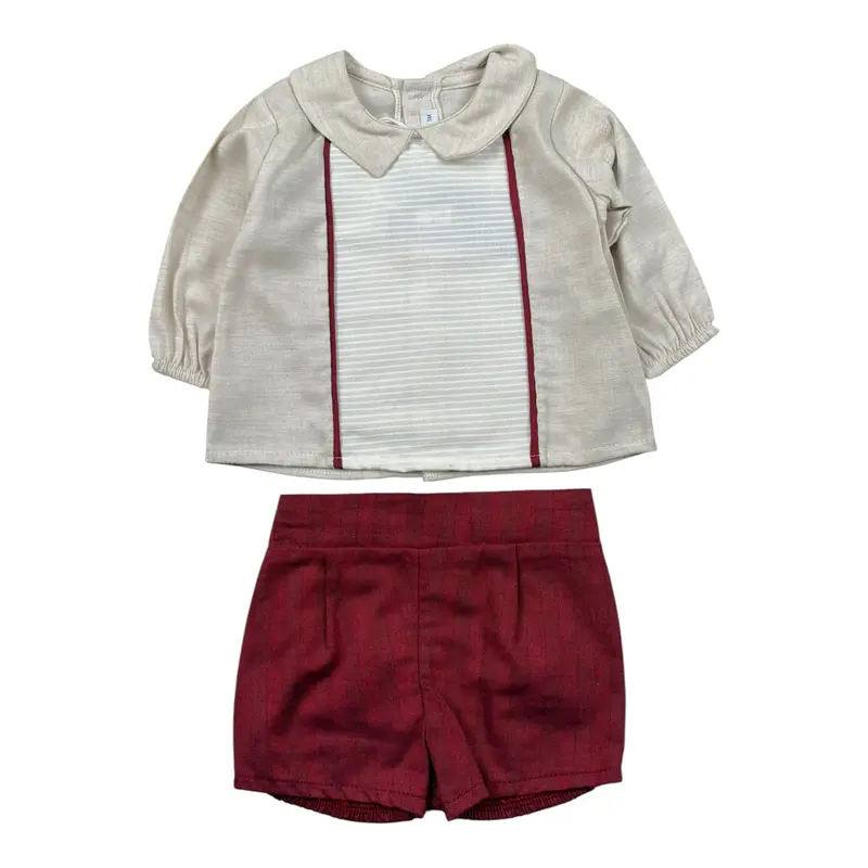 Calamaro Completo 2Pz Camicia-Coulotte Bicolore Bianco/Rosso per Neonato