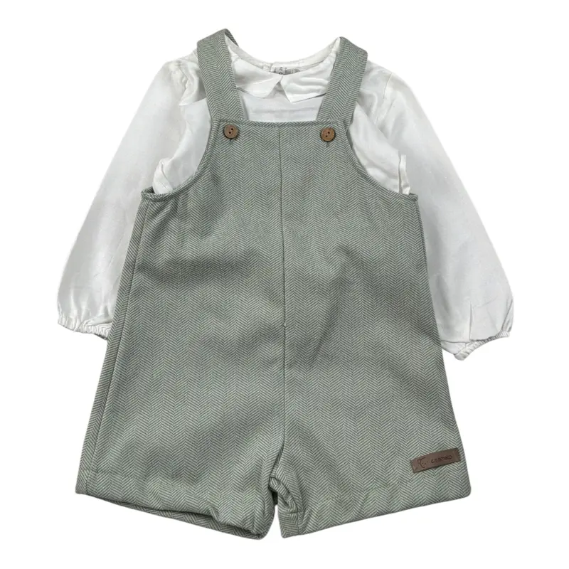 Calamaro Completo 2Pz Camicia-Salopette Bicolore Bianco/Verde per Neonato
