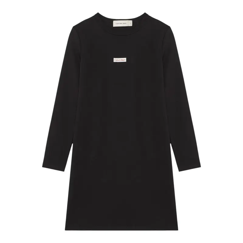 Calvin Klein Abito Manica Lunga tinta unita con Logo Nero per Bambina