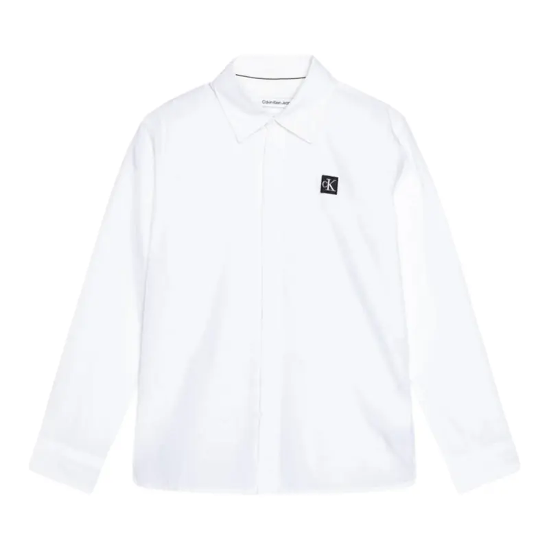 Calvin Klein Camicia tinta unita con Logo Bianco per Bambino