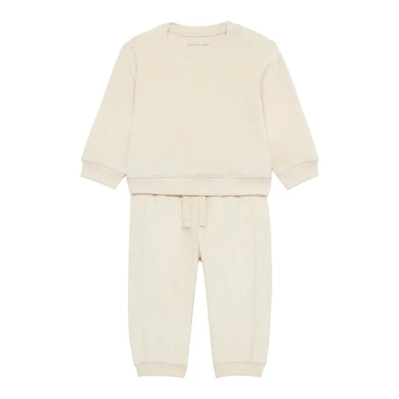 Calvin Klein Completo 2 Pezzi Felpa-Pantalone tinta unita Crema per Neonato