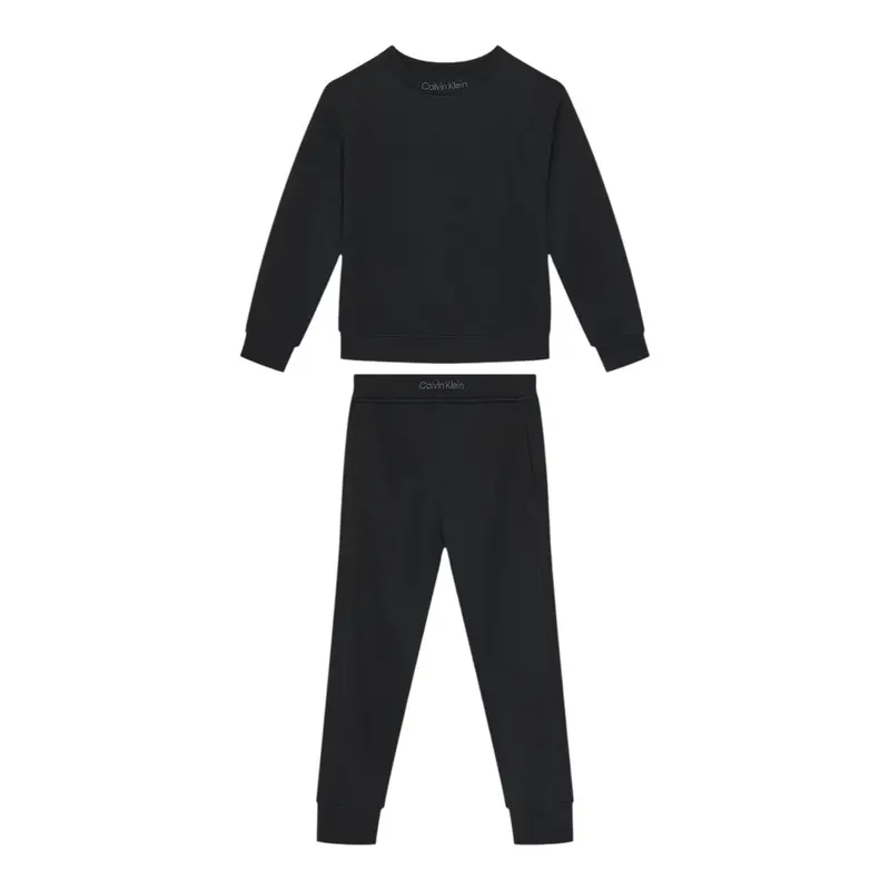 Calvin Klein Completo 2 Pezzi Felpa-Pantalone tinta unita Nero per Bambina
