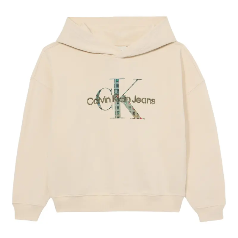 Calvin Klein Felpa Chiusa con Cappuccio tinta unita Beige per Bambina