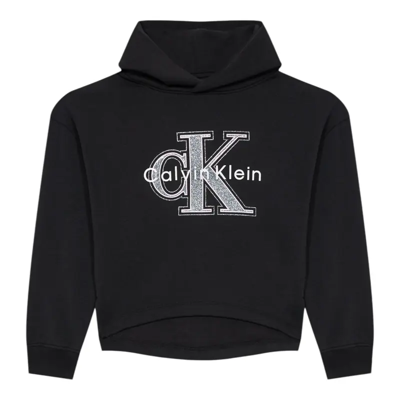 Calvin Klein Felpa Chiusa con Cappuccio tinta unita Nero per Bambina