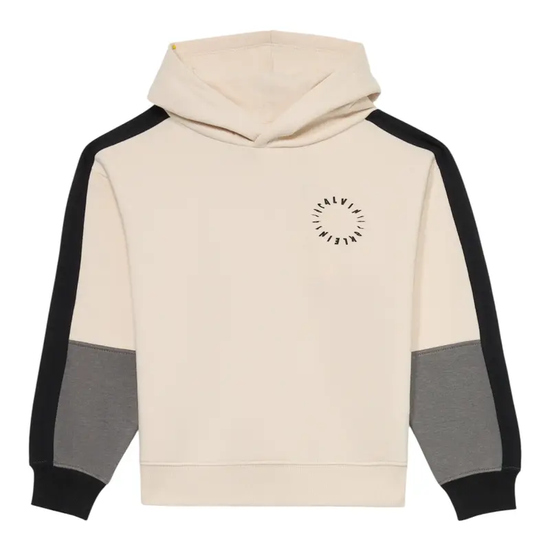 Calvin Klein Felpa Chiusa con Cappuccio tinta unita Panna per Bambino
