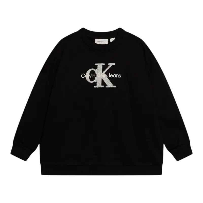 Calvin Klein Felpa Chiusa Girocollo tinta unita con Logo Nero per Bambina