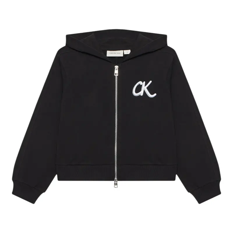 Calvin Klein Felpa con Zip E Cappuccio tinta unita Nero per Bambina