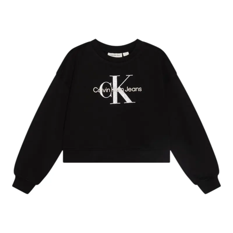 Calvin Klein Felpa tinta unita con Logo Nero per Bambina