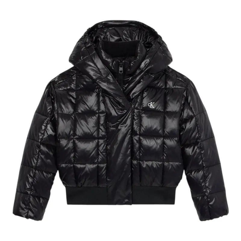 Calvin Klein Giubbino tinta unita con Zip E Cappuccio Nero per Bambino