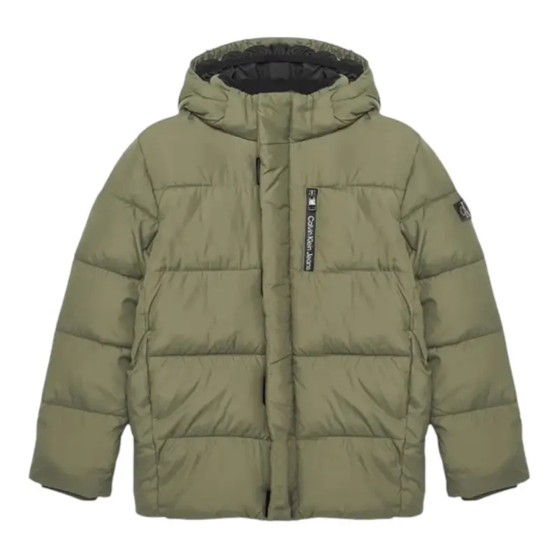 Calvin Klein Giubbino tinta unita con Zip E Cappuccio Verde per Bambino