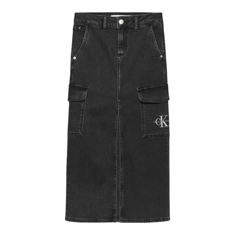 Calvin Klein Gonna In Denim tinta unita con Logo Grigio per Bambina