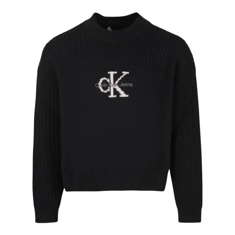 Calvin Klein Maglia Girocollo tinta unita con Logo Nero per Bambina