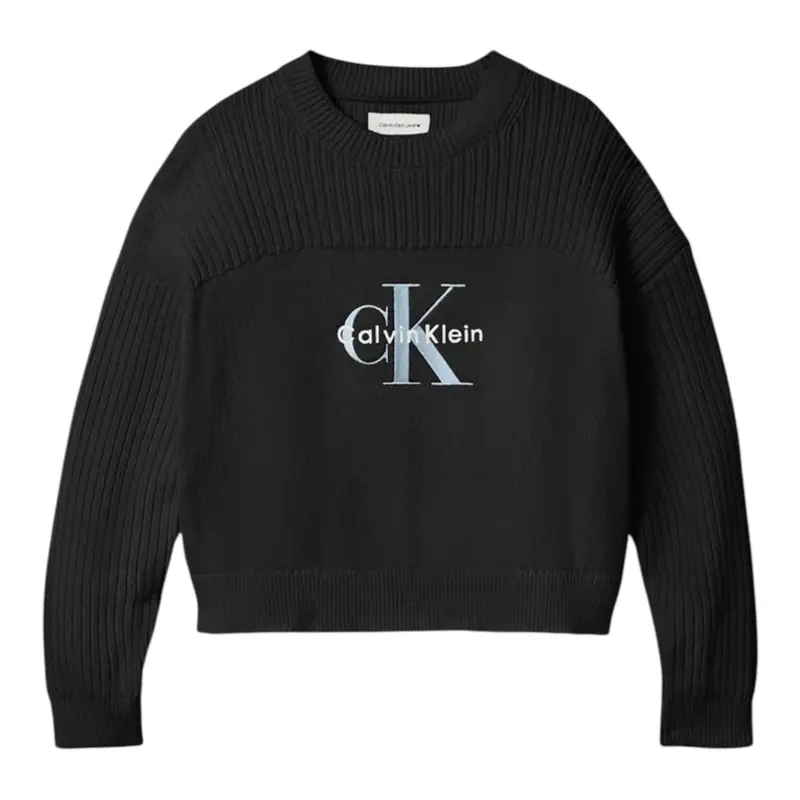 Calvin Klein Maglia Girocollo tinta unita con Logo Nero per Bambina
