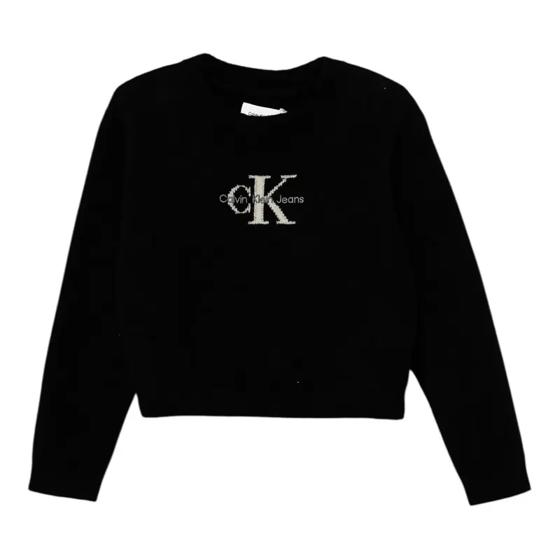 Calvin Klein Maglia Girocollo tinta unita con Logo Nero per Bambina