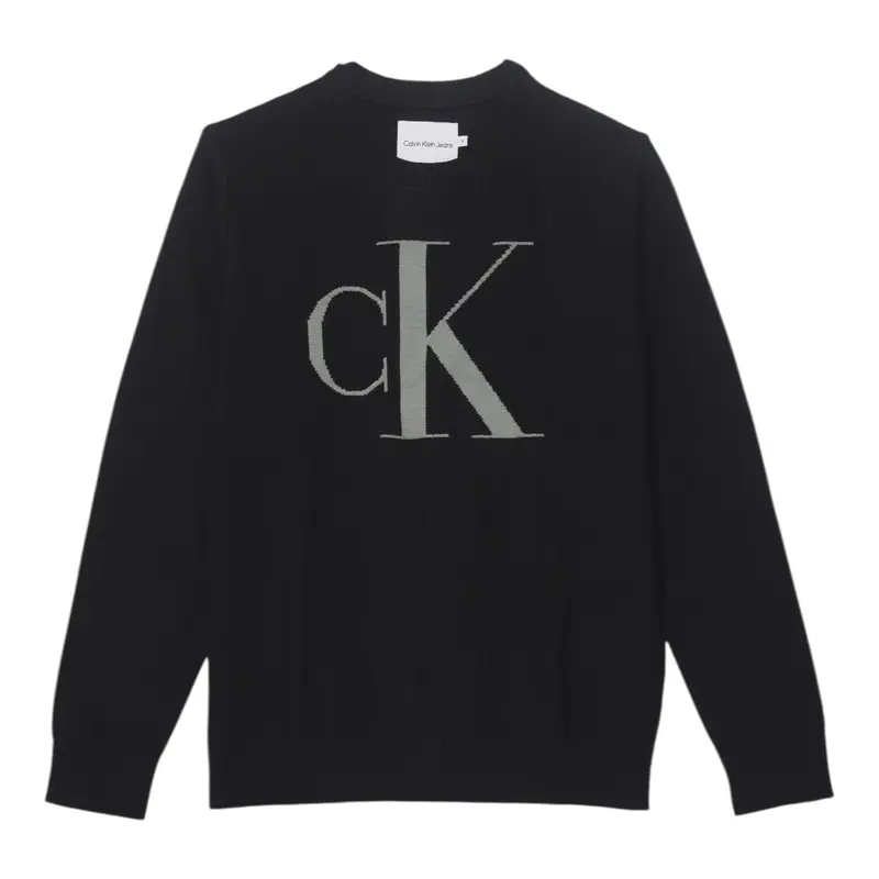 Calvin Klein Maglia Girocollo tinta unita con Logo Nero per Bambino