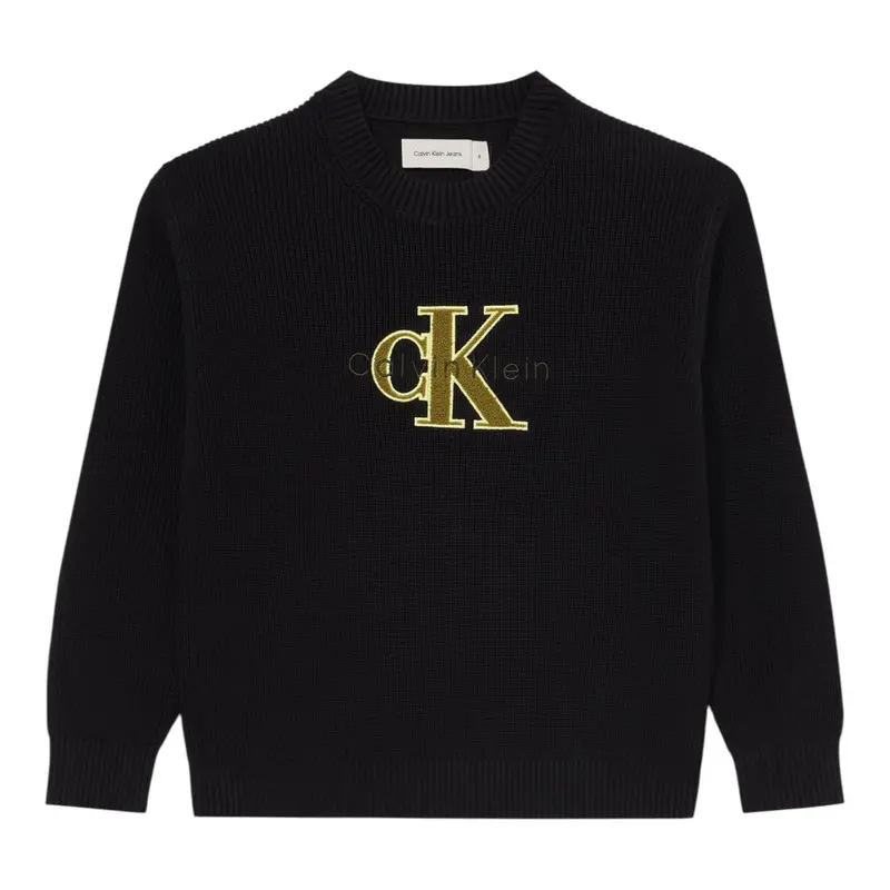 Calvin Klein Maglia Girocollo tinta unita con Logo Nero per Bambino