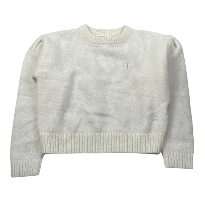Calvin Klein Maglia Girocollo tinta unita con Logo Panna per Bambina