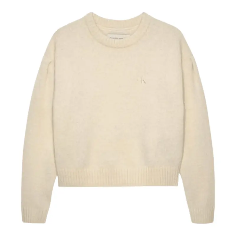 Calvin Klein Maglia Girocollo tinta unita con Logo Panna per Bambina