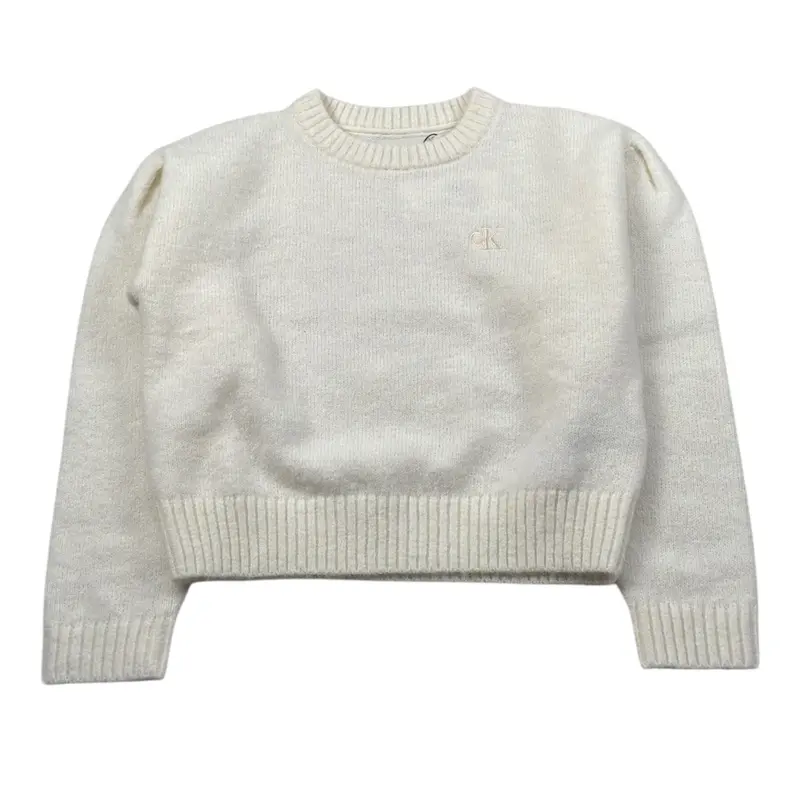 Calvin Klein Maglia Girocollo tinta unita con Logo Panna per Bambina