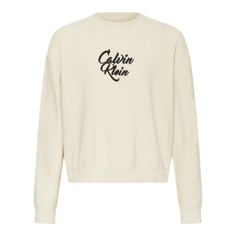 Calvin Klein Maglia Girocollo tinta unita con Ricami Beige per Bambina