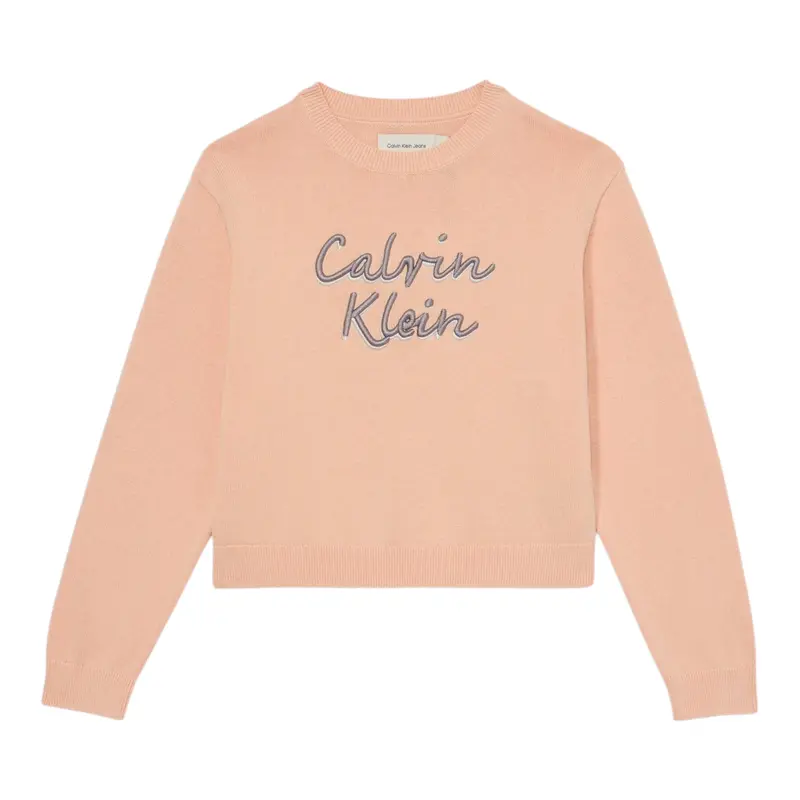 Calvin Klein Maglia Girocollo tinta unita con Ricami Rosa per Bambina